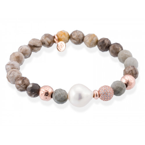 Pulsera Chakra Gris en plata rosa