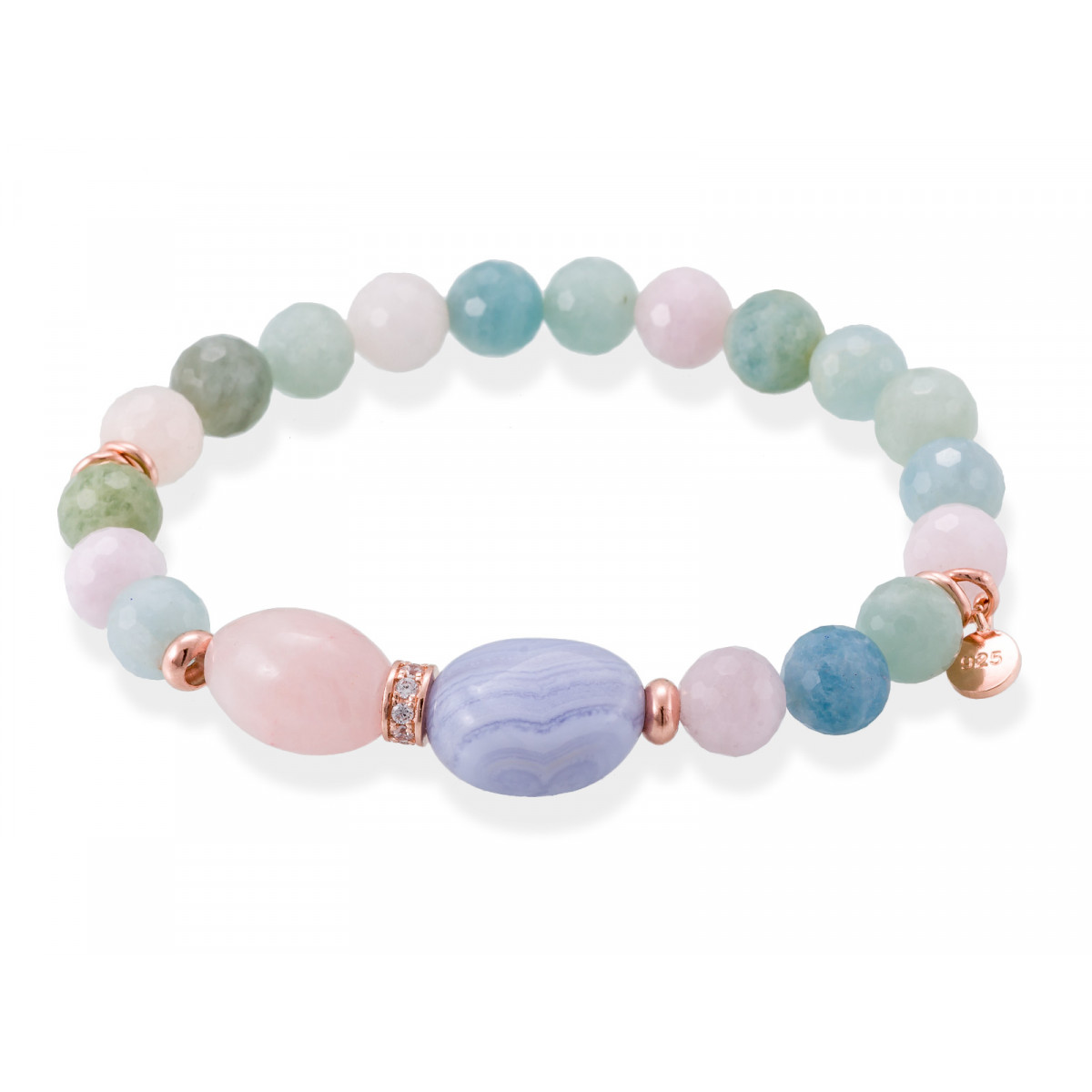 Pulsera Chakra Multicolor en plata rosa