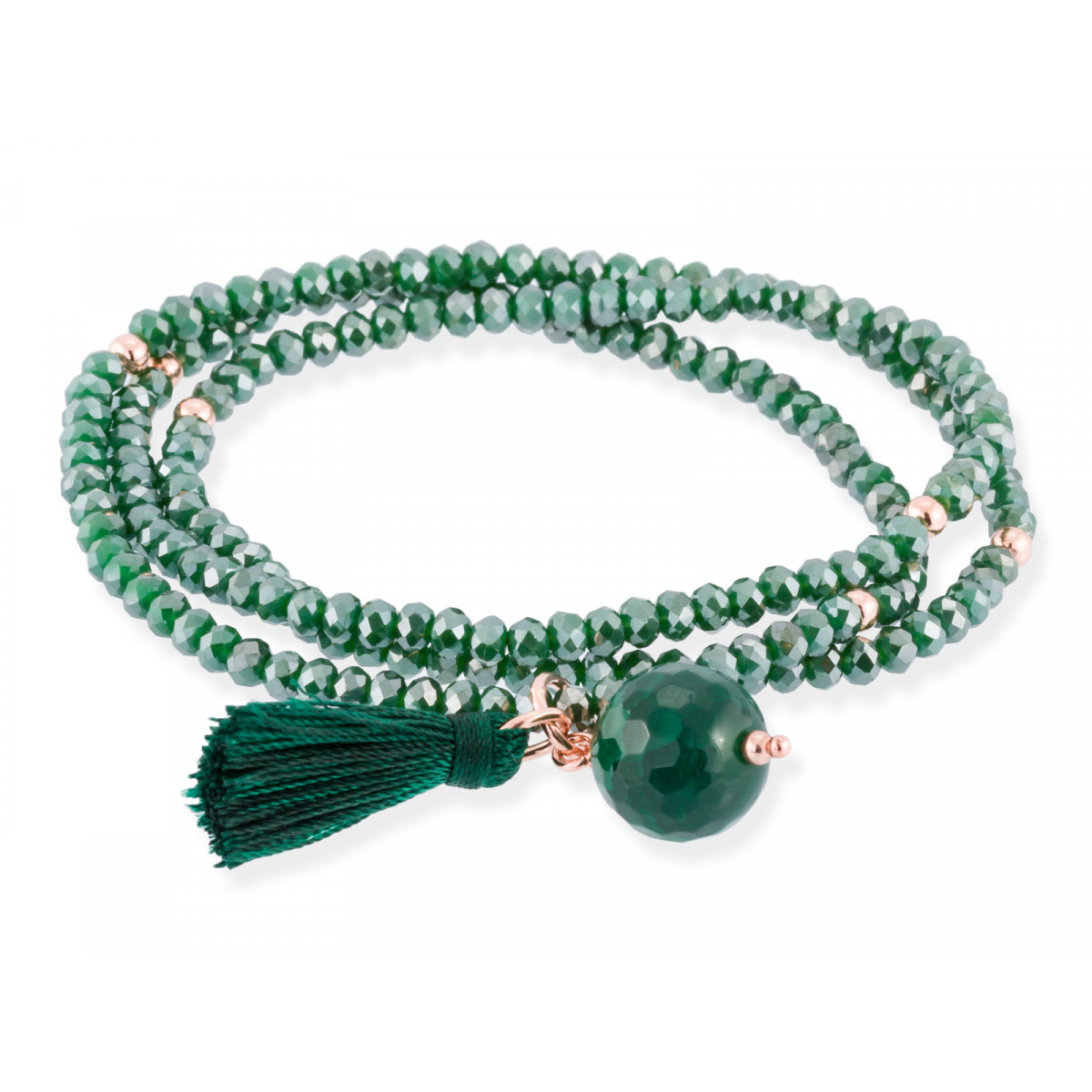 Pulsera ZEN Verde en plata rosa