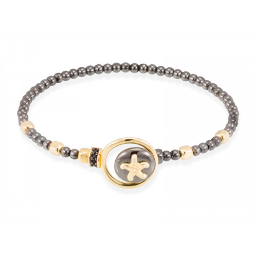 Pulsera Coral Negro en plata dorada