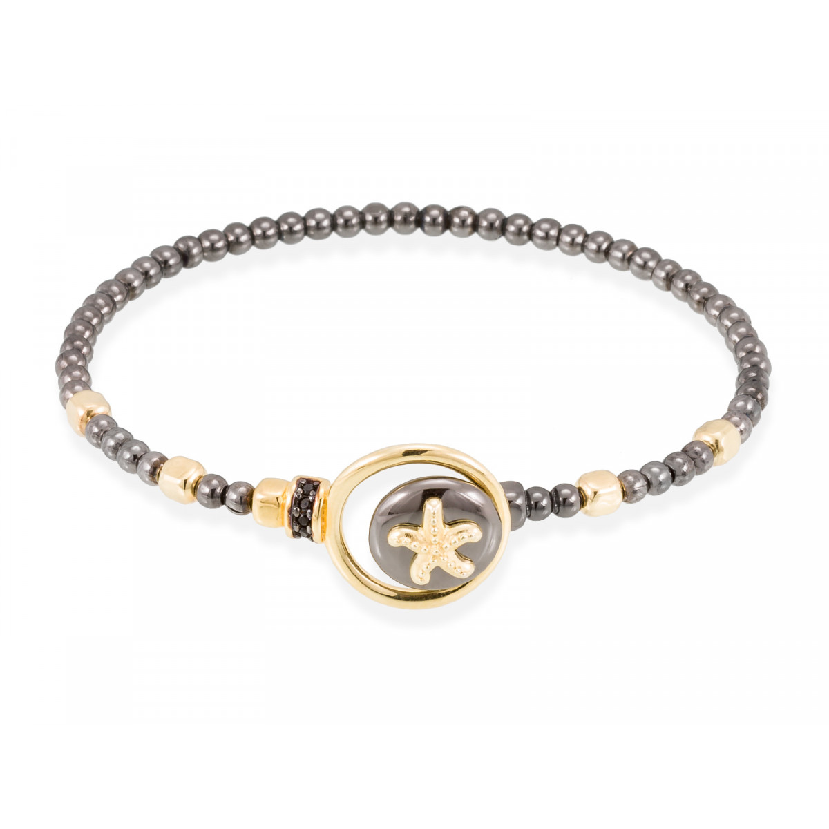 Pulsera Coral Negro en plata dorada