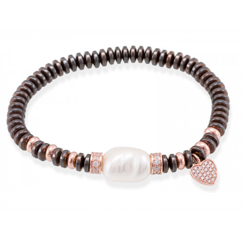 Pulsera Matt Marrón en plata rosa