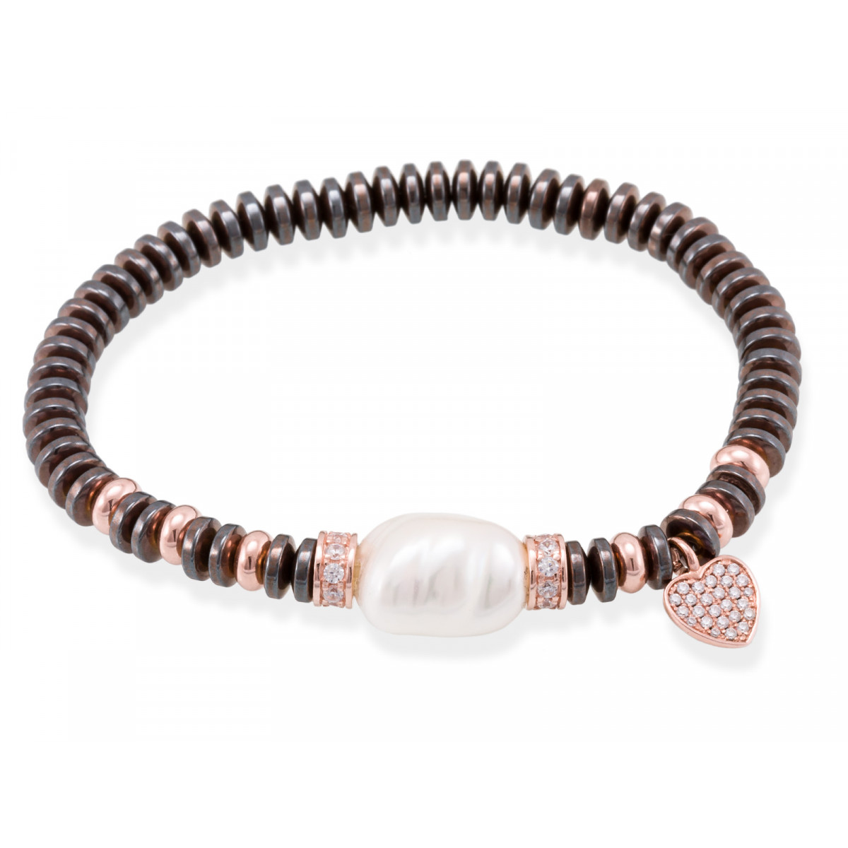 Pulsera Matt Marrón en plata rosa