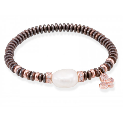Pulsera Matt Marrón en plata rosa