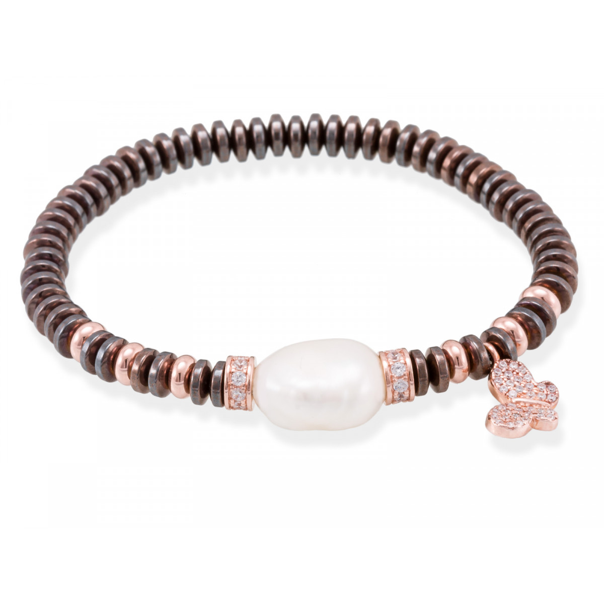 Pulsera Matt Marrón en plata rosa